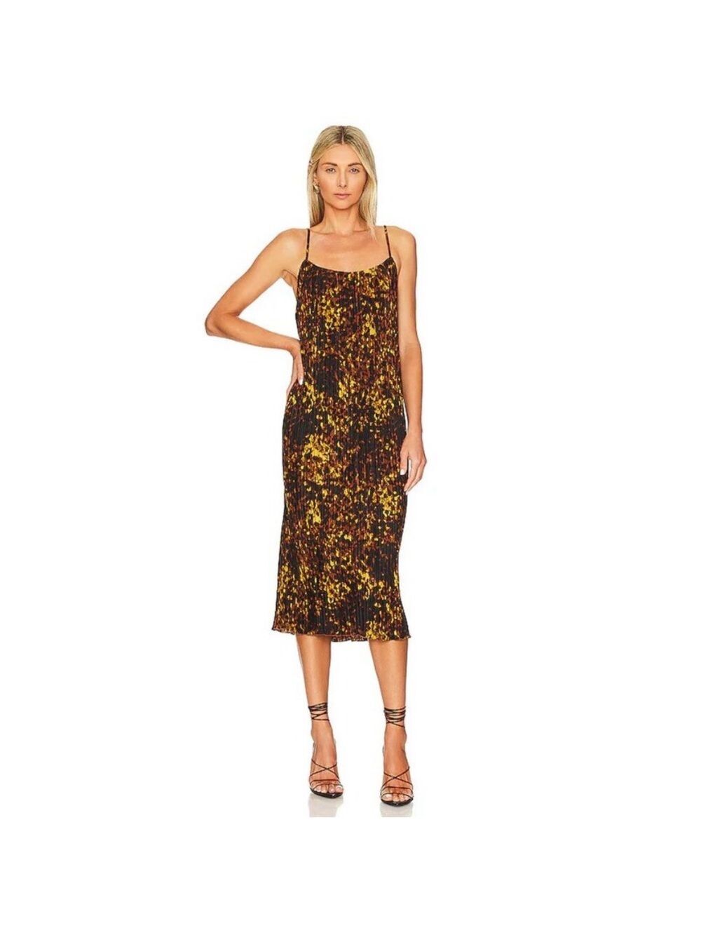 Rails Ami Midi Micro Pleated Dress in Tortoise Shell SZ XS